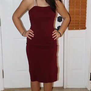 Altar'd State Red Bodycon Midi Dress Spaghetti Strap